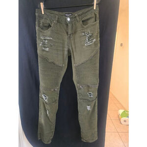 Men's CJ Black Premium Olive Green Distressed Skinny Jeans Waist 30